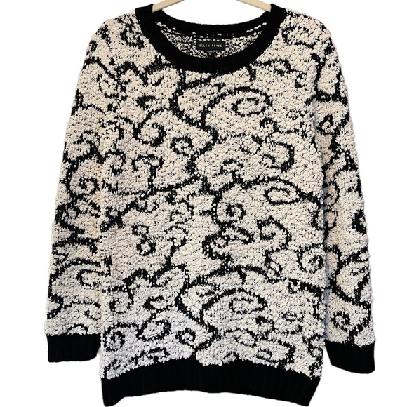 ELLEN REYES M swirl boucle knit sweater off white & black - Picture 1 of 9
